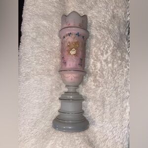 Antique 19th-Century European Opaline Pedestal Vase Hand-Painted/Floral/Gilt/Boh